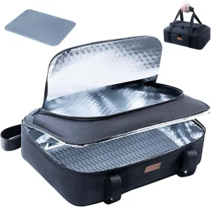 BAGSPRITE Insulated Casserole Carrier for Hot or Cold Food with Heat-resistant Mat, Casserole Dish Carrier Insulated Food Carrier, Hot Food Carrier, Foil Pan Carrier Fits 9" x 13" Baking Dish