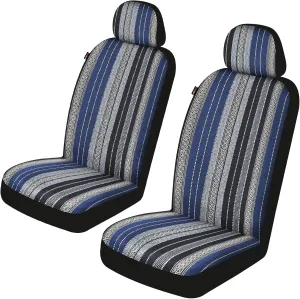 Baja Saddle Blanket Car Seat Covers Front Set, Washable Breathable Striped Woven Cloth Seat Covers for Cars, SUV, Truck,Airbag Compatible(Blue)