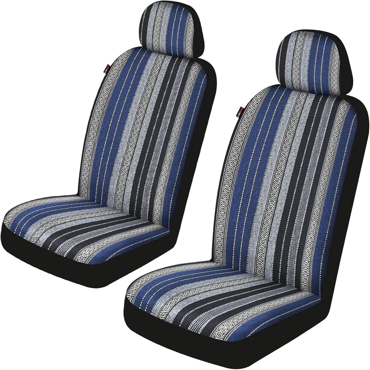 Baja Saddle Blanket Car Seat Covers Front Set, Washable Breathable Striped Woven Cloth Seat Covers for Cars, SUV, Truck,Airbag Compatible(Blue)