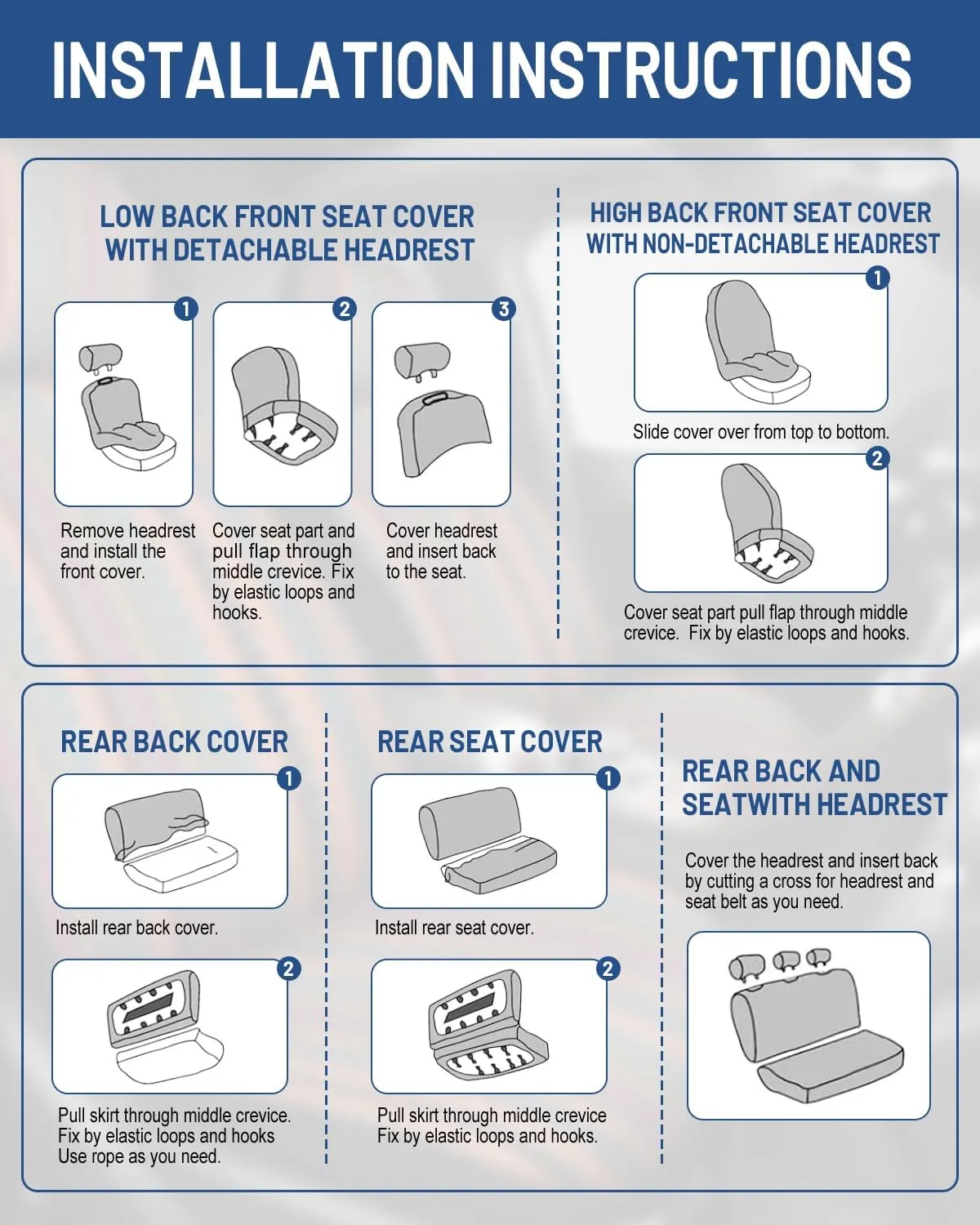 Baja Saddle Blanket Car Seat Covers Front Set, Washable Breathable Striped Woven Cloth Seat Covers for Cars, SUV, Truck,Airbag Compatible(Blue)