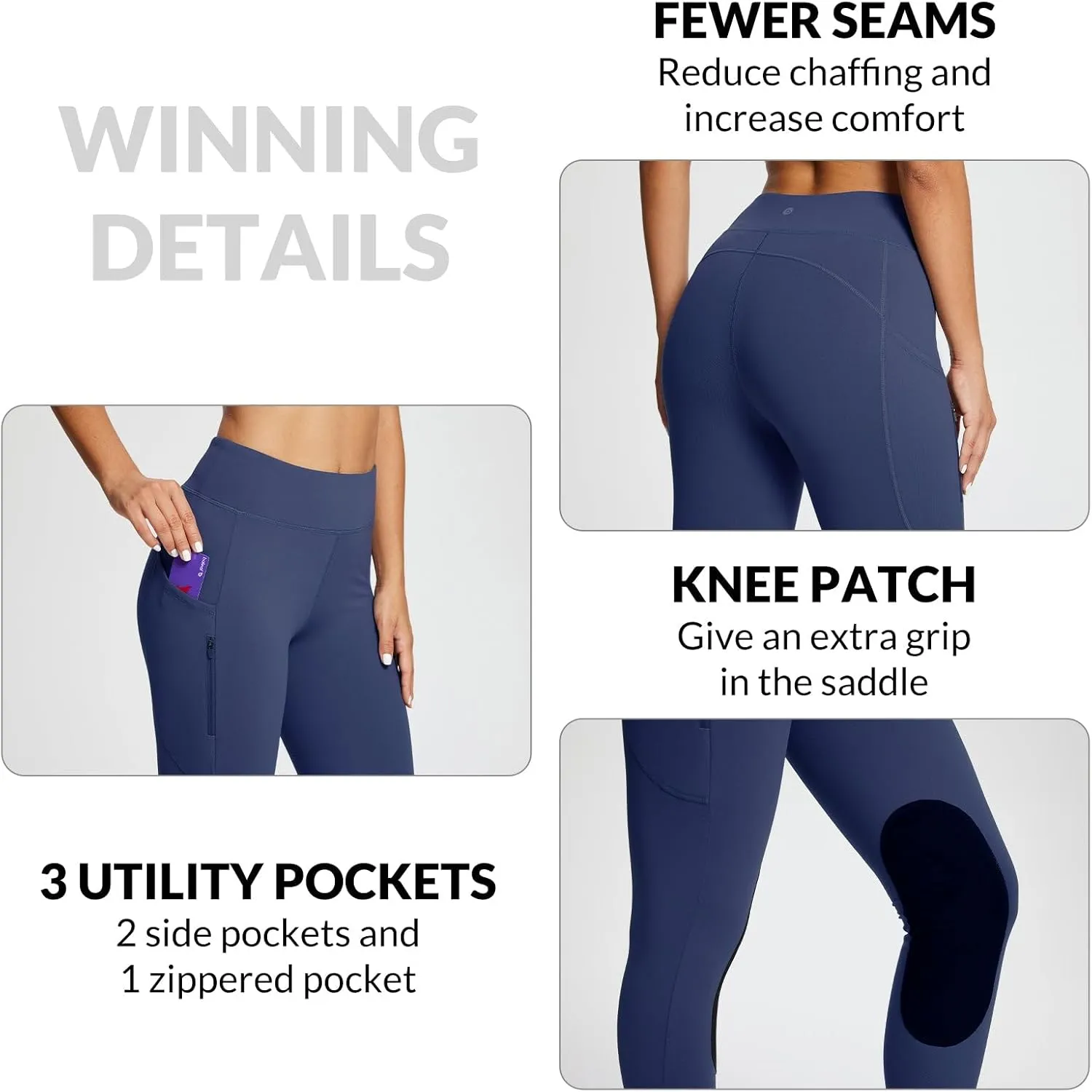 baleaf Women's Winter Riding Pants Horse Breeches Knee-Patch Fleece Horseback Equestrian Tights Pockets Leggings