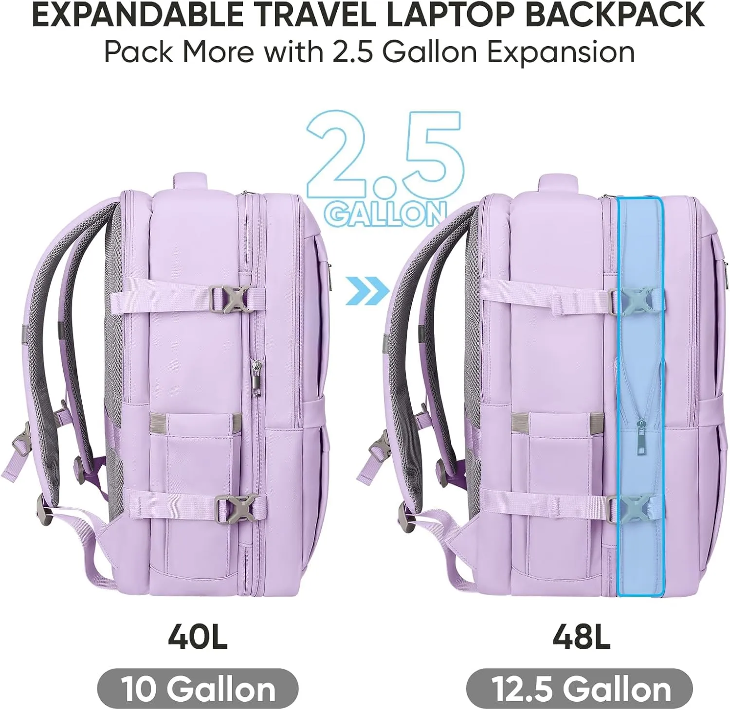 BALEINE Travel Backpack for Women Men, Large Sturdy Carry On Laptop Backpack Gifts for Business, Casual, Weekender, Hiking (XL, Lavender)