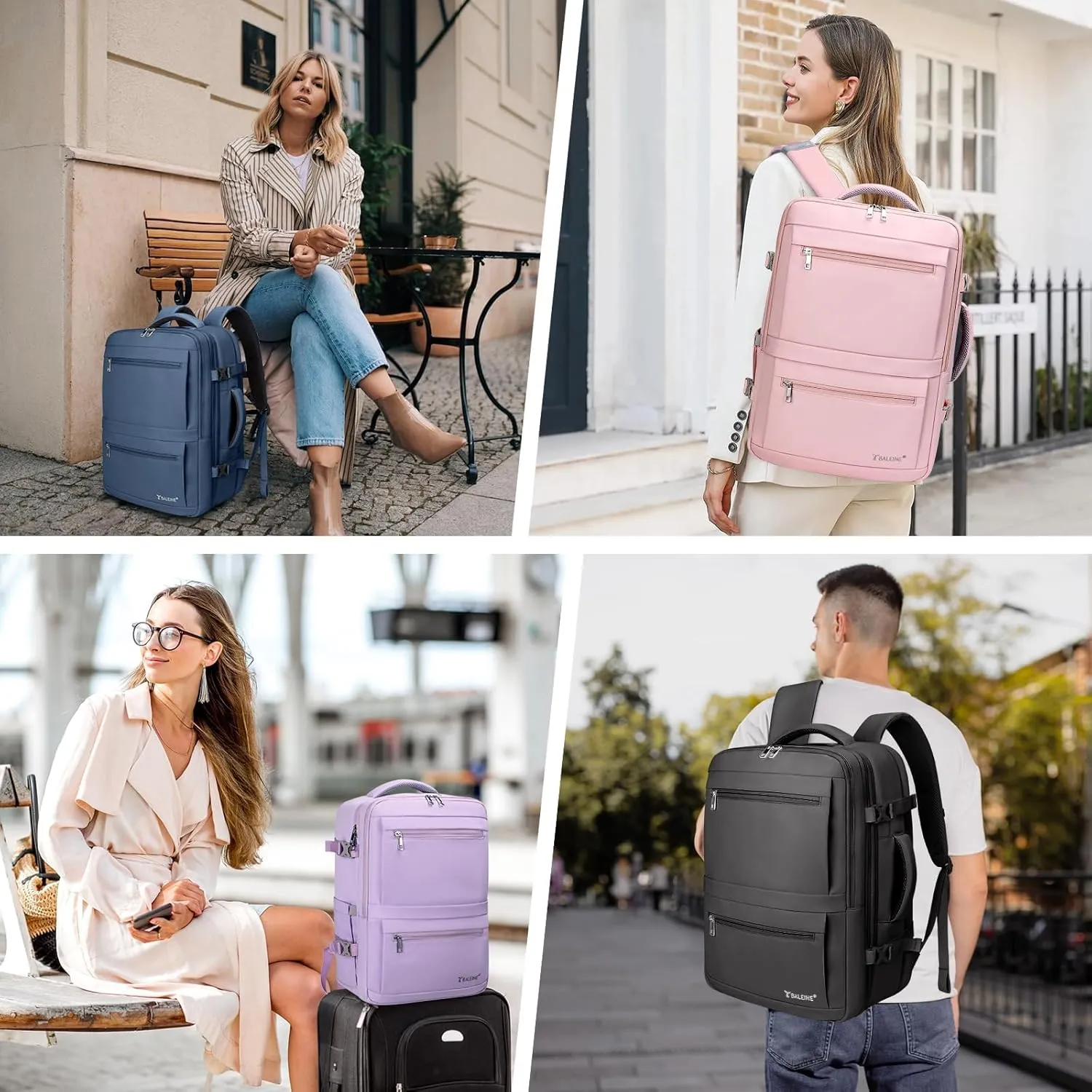 BALEINE Travel Backpack for Women Men, Large Sturdy Carry On Laptop Backpack Gifts for Business, Casual, Weekender, Hiking (XL, Lavender)