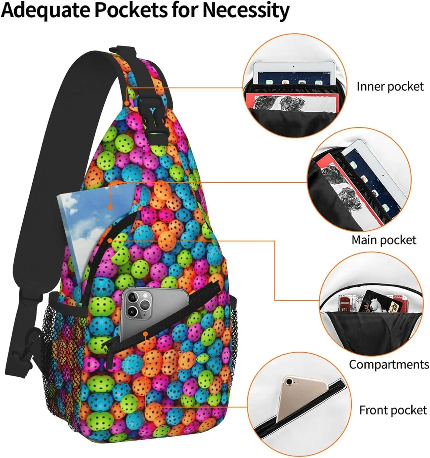 Balls Colors Pattern Print Cross Chest Bag Diagonally For Short-Distance Travel And Daily Use