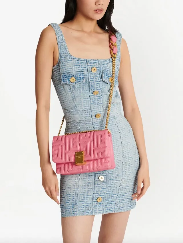 Balmain 1945 Soft small bag in quilted lambskin