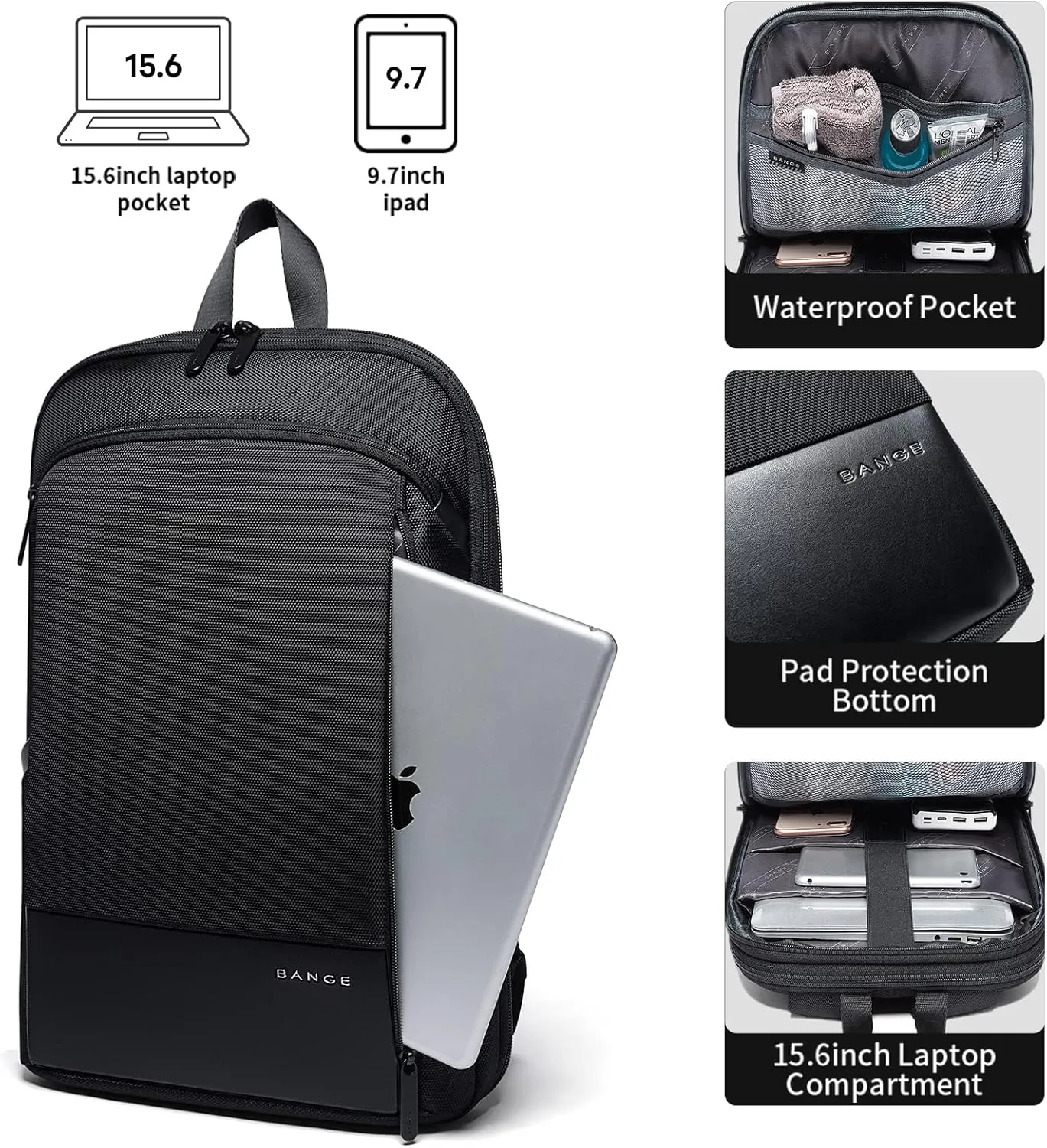 BANGE Women's Slim Laptop Backpack Fits For 15.6 Inch, Business Commuter backpack For Men, Work backpack Casual Daypack