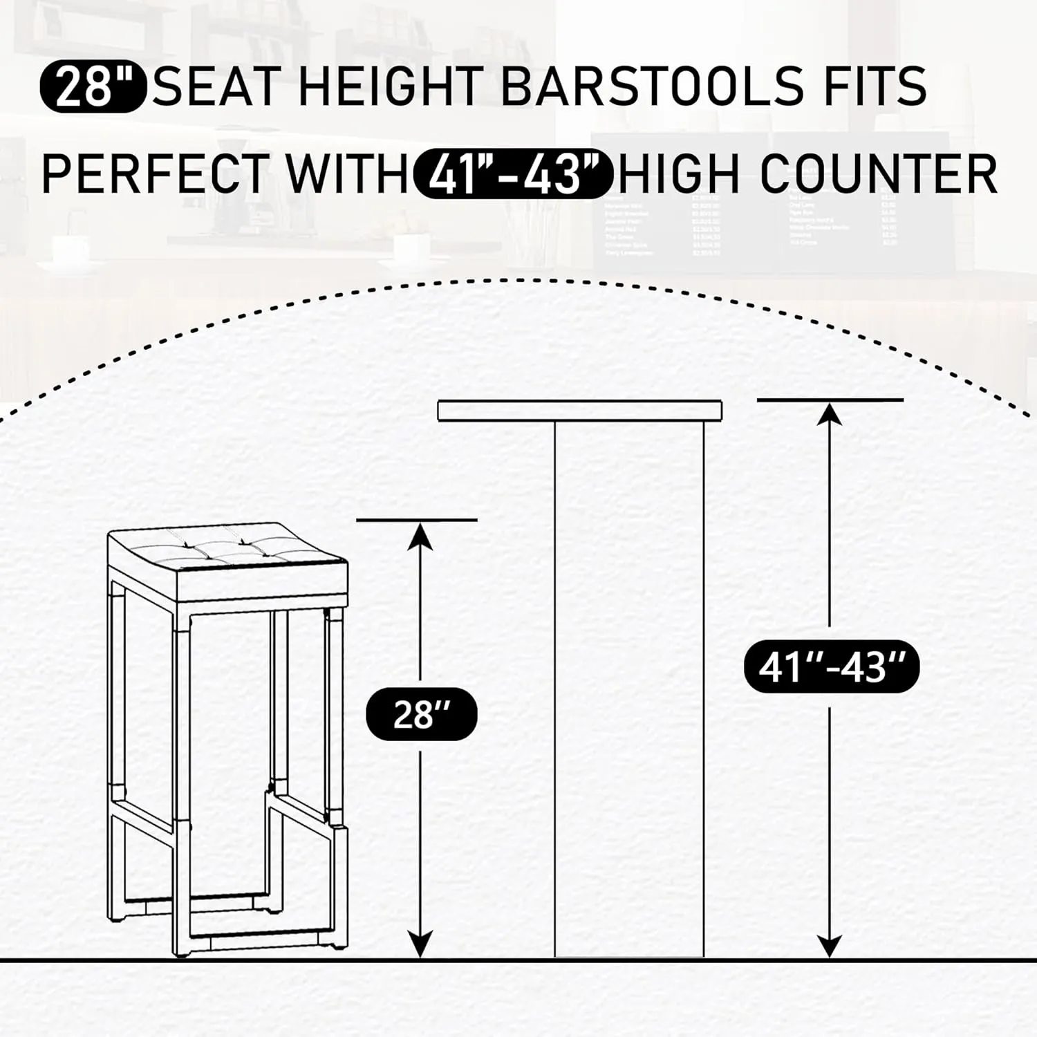 Bar Stools Set of 2, 28" Counter Height Bar Stools, Faux Leather Barstools for Kitchen Island, Backless Saddle Stools with Metal Legs (Black, 2PCS 28" Bar Stools)