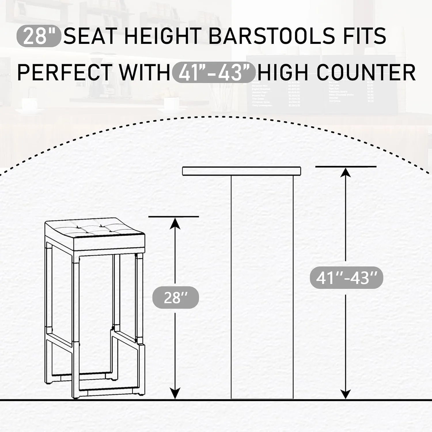 Bar Stools Set of 2, 28" Counter Height Bar Stools, Faux Leather Barstools for Kitchen Island, Backless Saddle Stools with Metal Legs (Grey, 2PCS 28" Bar Stools)