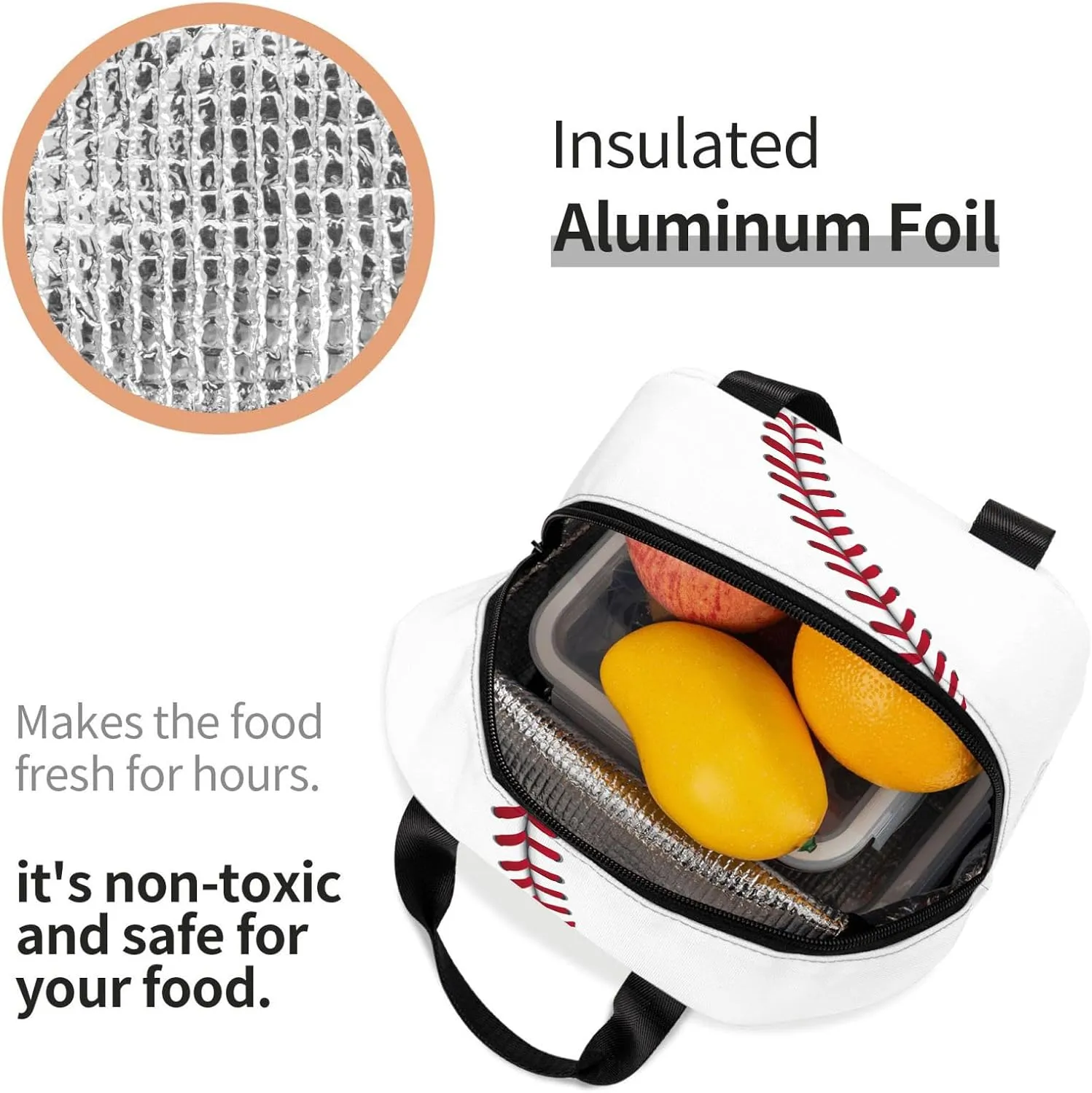 Baseball Lunch Bag for Women Men, Insulated Reusable Lunch Tote Bag, Large Capacity Lunch Box for Work, Leakproof Cooler Lunch Bag for Office Picnic Travel