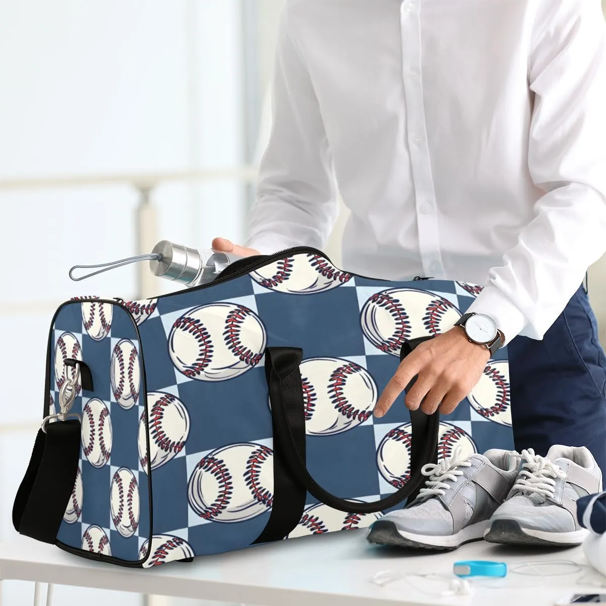 Baseball Travel Duffle Bag, Sports Gym Bags for Women Men, Carry On Weekender Overnight Bag, Baseball Print Workout Hospital Airplane Trips Bag