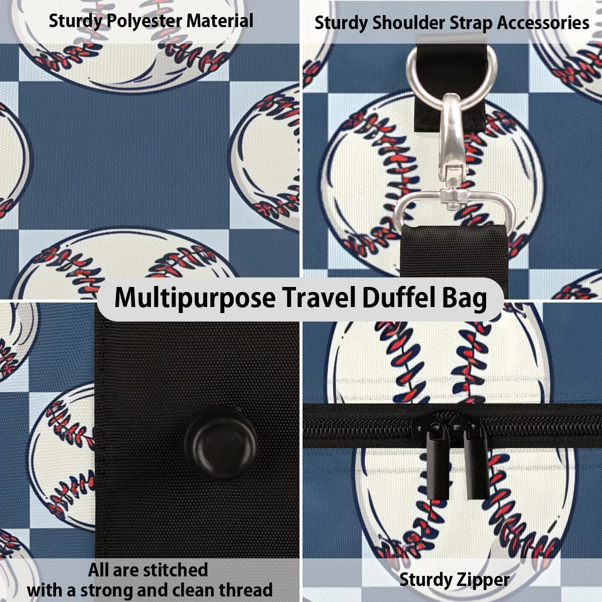 Baseball Travel Duffle Bag, Sports Gym Bags for Women Men, Carry On Weekender Overnight Bag, Baseball Print Workout Hospital Airplane Trips Bag