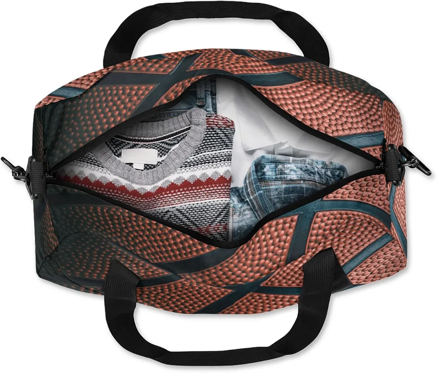 Basketball Ball Print Kids Duffel Bag Lightweight Waterproof Sports Gym Bag with Front Zipper Pocket Foldable Weekender Overnight Bag for School Practice Gymnastic Ballet