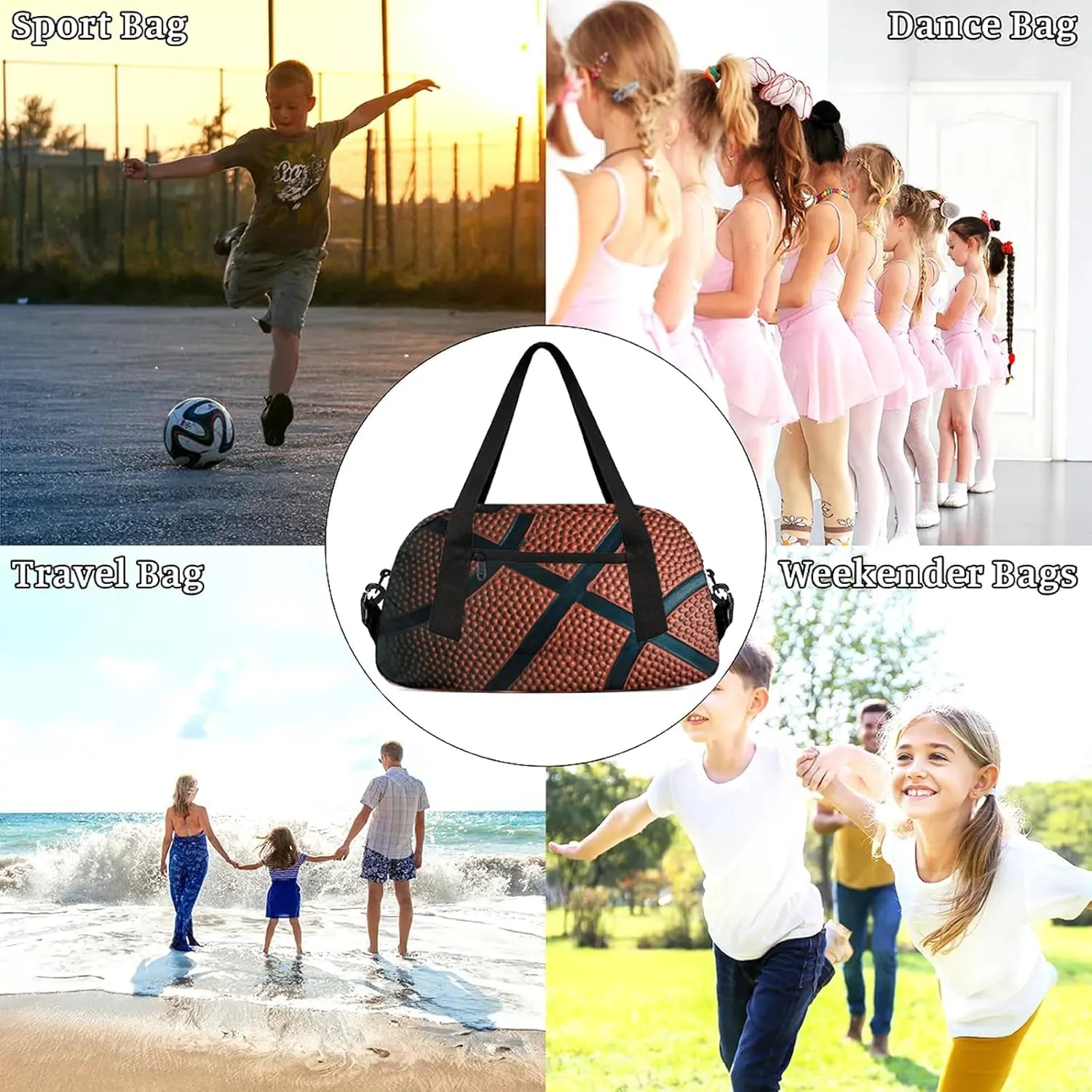 Basketball Ball Print Kids Duffel Bag Lightweight Waterproof Sports Gym Bag with Front Zipper Pocket Foldable Weekender Overnight Bag for School Practice Gymnastic Ballet