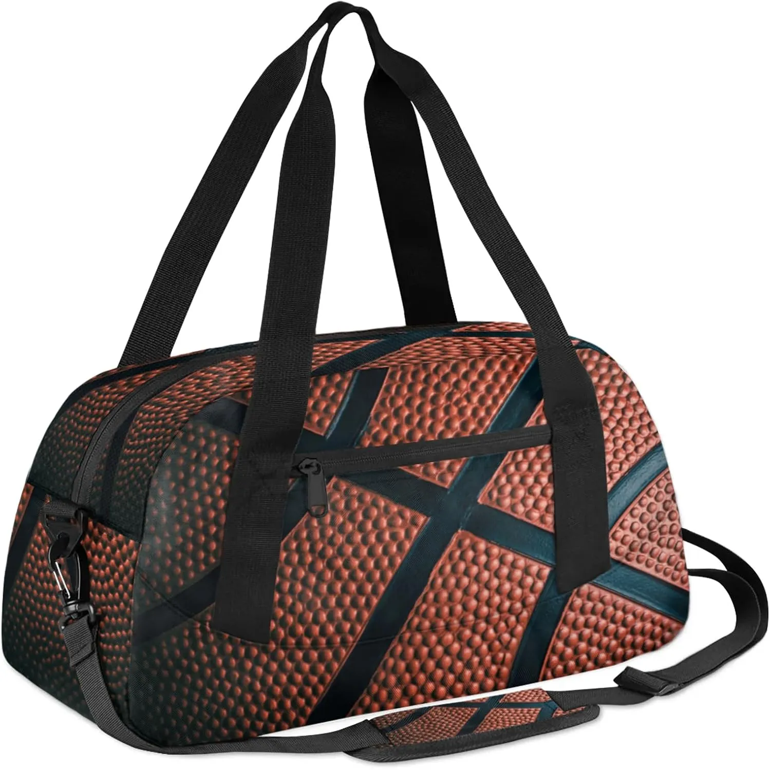 Basketball Ball Print Kids Duffel Bag Lightweight Waterproof Sports Gym Bag with Front Zipper Pocket Foldable Weekender Overnight Bag for School Practice Gymnastic Ballet