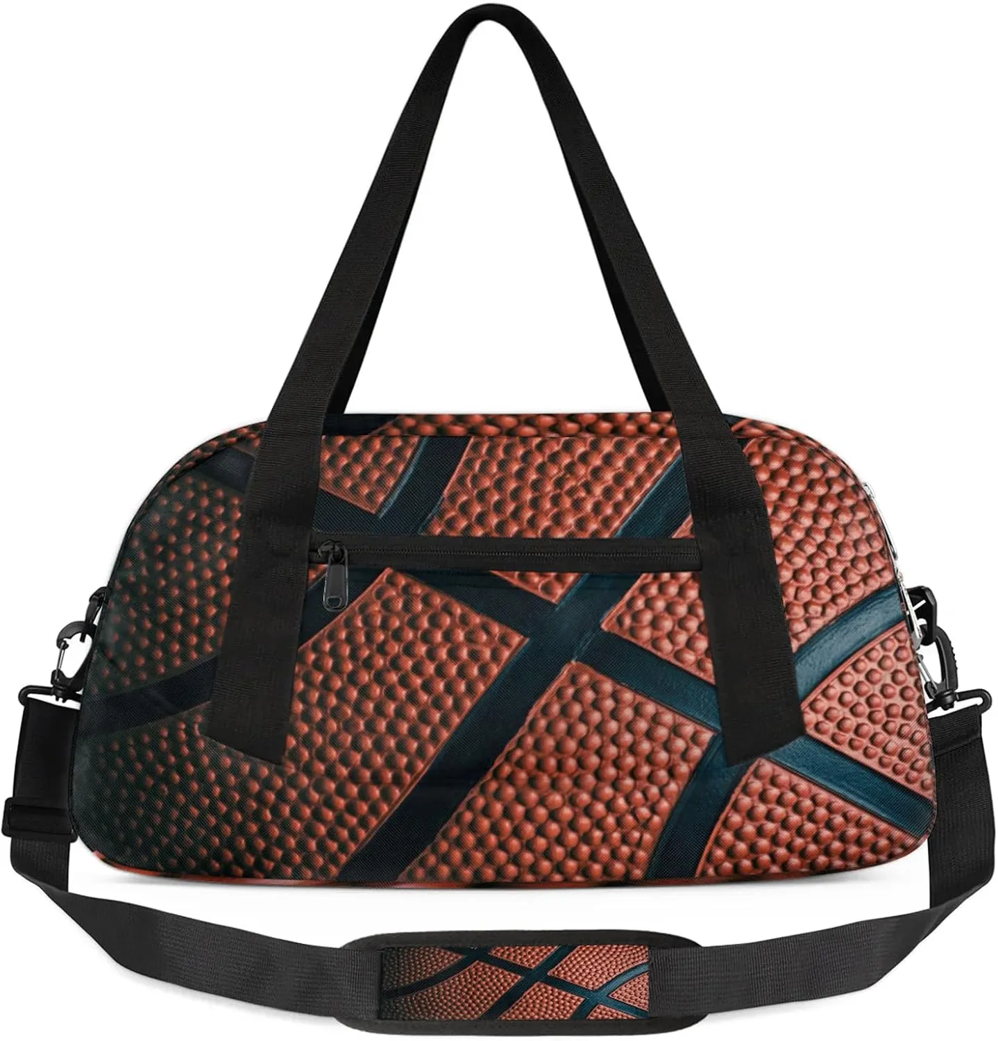 Basketball Ball Print Kids Duffel Bag Lightweight Waterproof Sports Gym Bag with Front Zipper Pocket Foldable Weekender Overnight Bag for School Practice Gymnastic Ballet