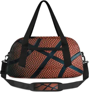 Basketball Ball Print Kids Duffel Bag Lightweight Waterproof Sports Gym Bag with Front Zipper Pocket Foldable Weekender Overnight Bag for School Practice Gymnastic Ballet