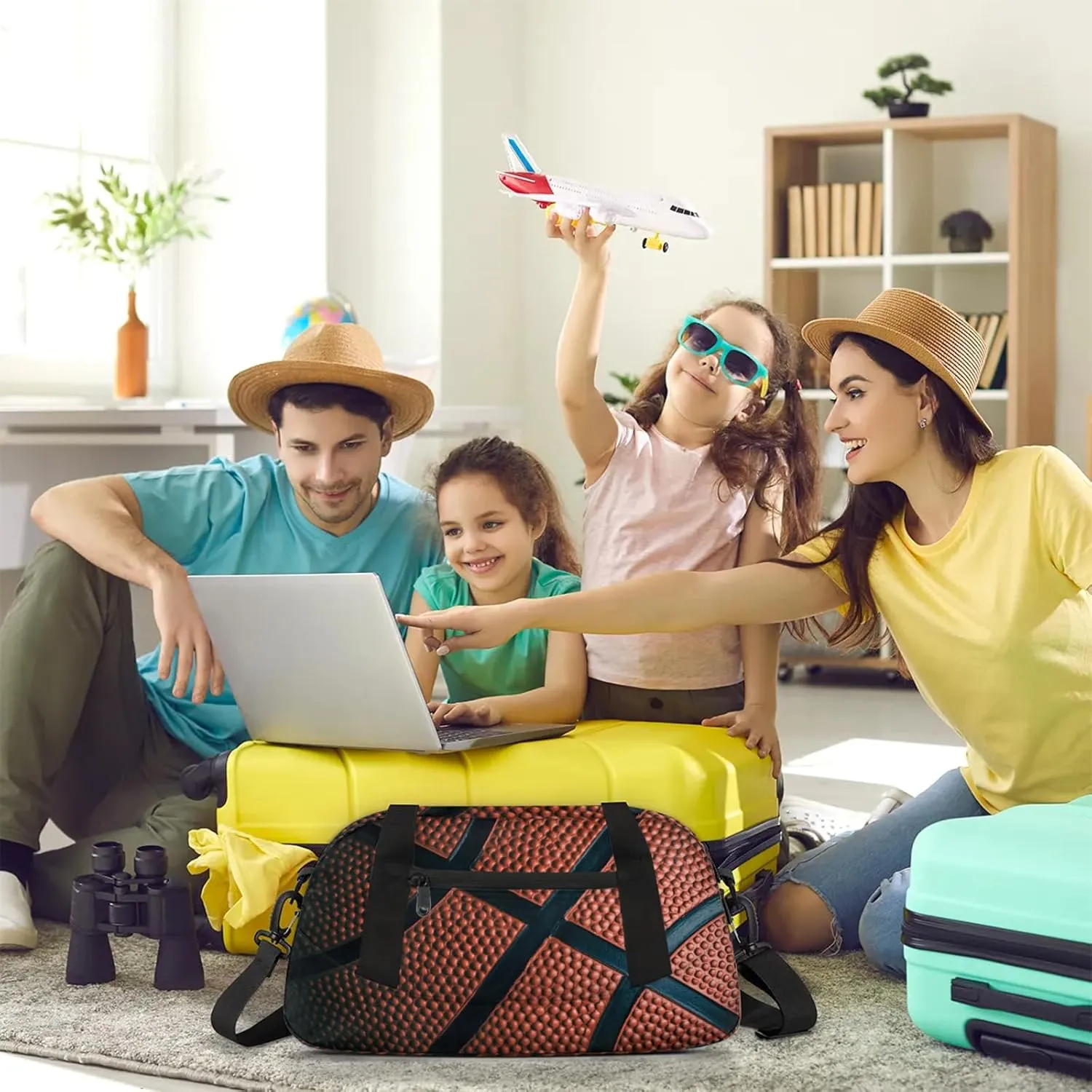 Basketball Ball Print Kids Duffel Bag Lightweight Waterproof Sports Gym Bag with Front Zipper Pocket Foldable Weekender Overnight Bag for School Practice Gymnastic Ballet