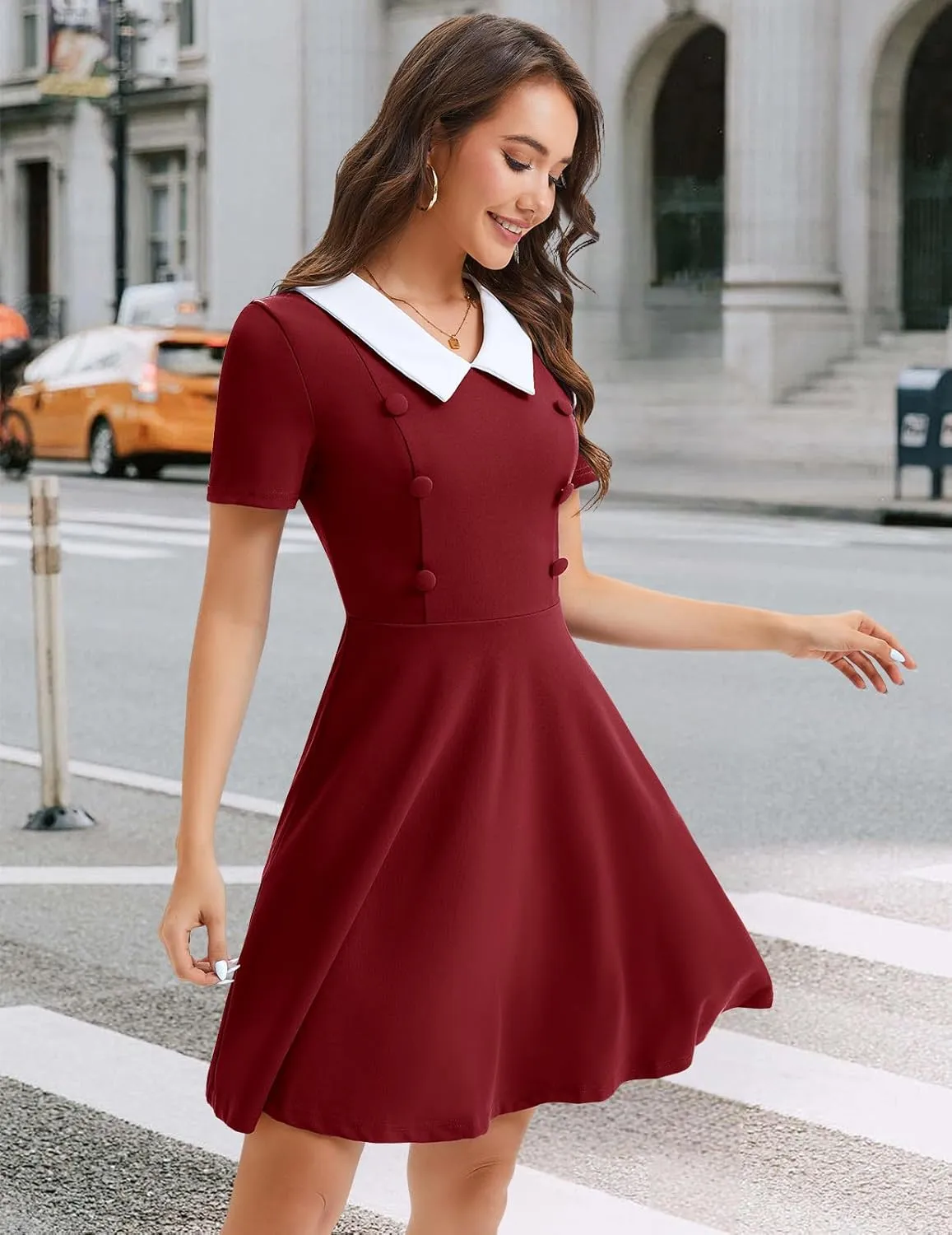 Bbonlinedress 1950s Vintage Dress for Women Retro Rockabilly Peter Pan Collar Short Sleeve Cocktail Party A Line Dresses