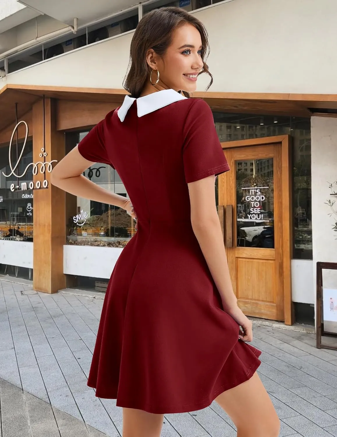 Bbonlinedress 1950s Vintage Dress for Women Retro Rockabilly Peter Pan Collar Short Sleeve Cocktail Party A Line Dresses