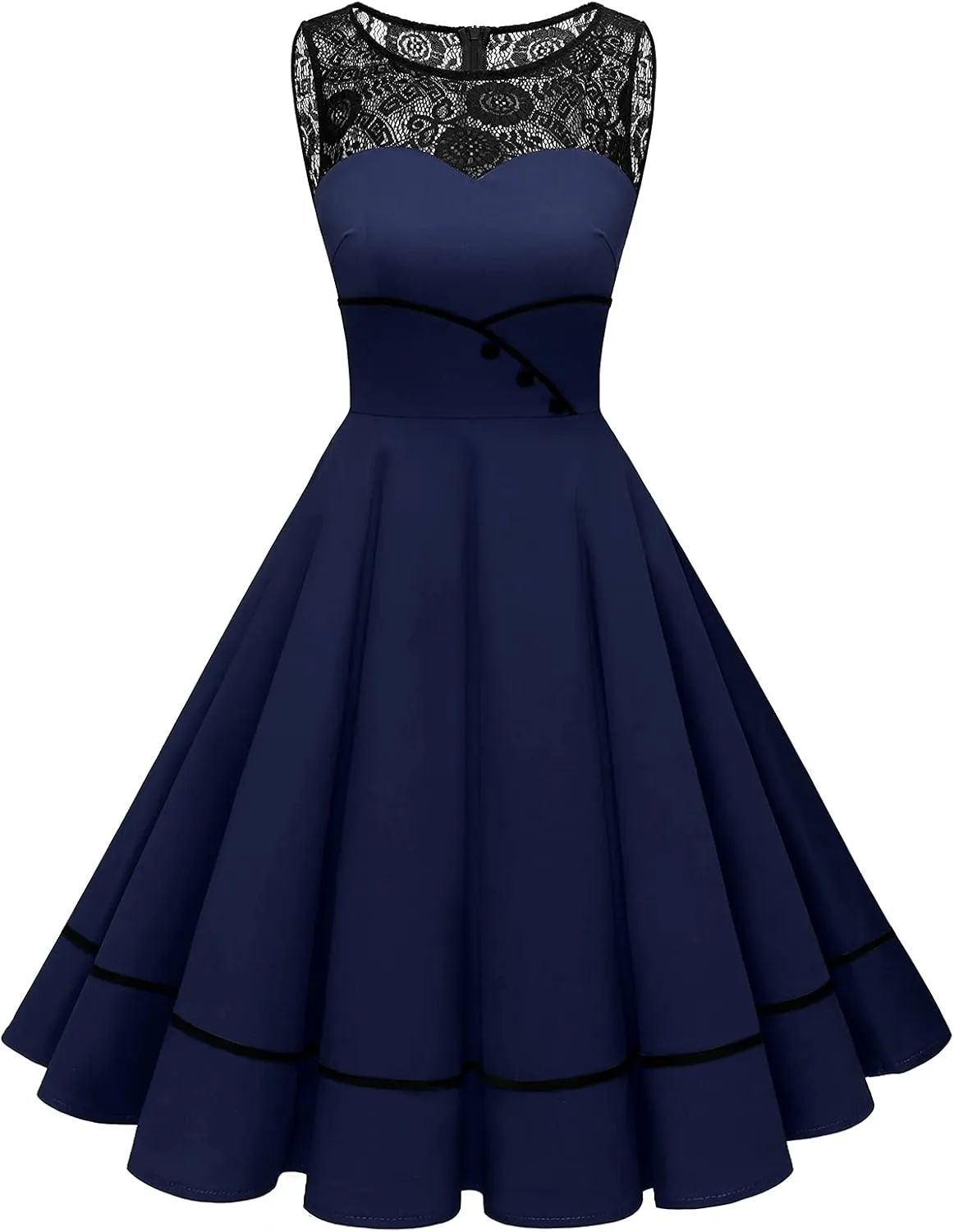 Bbonlinedress Women's 50s Vintage Floral Lace Retro Rockabilly Sleeveless Round Neck Cocktail Party Swing Dress