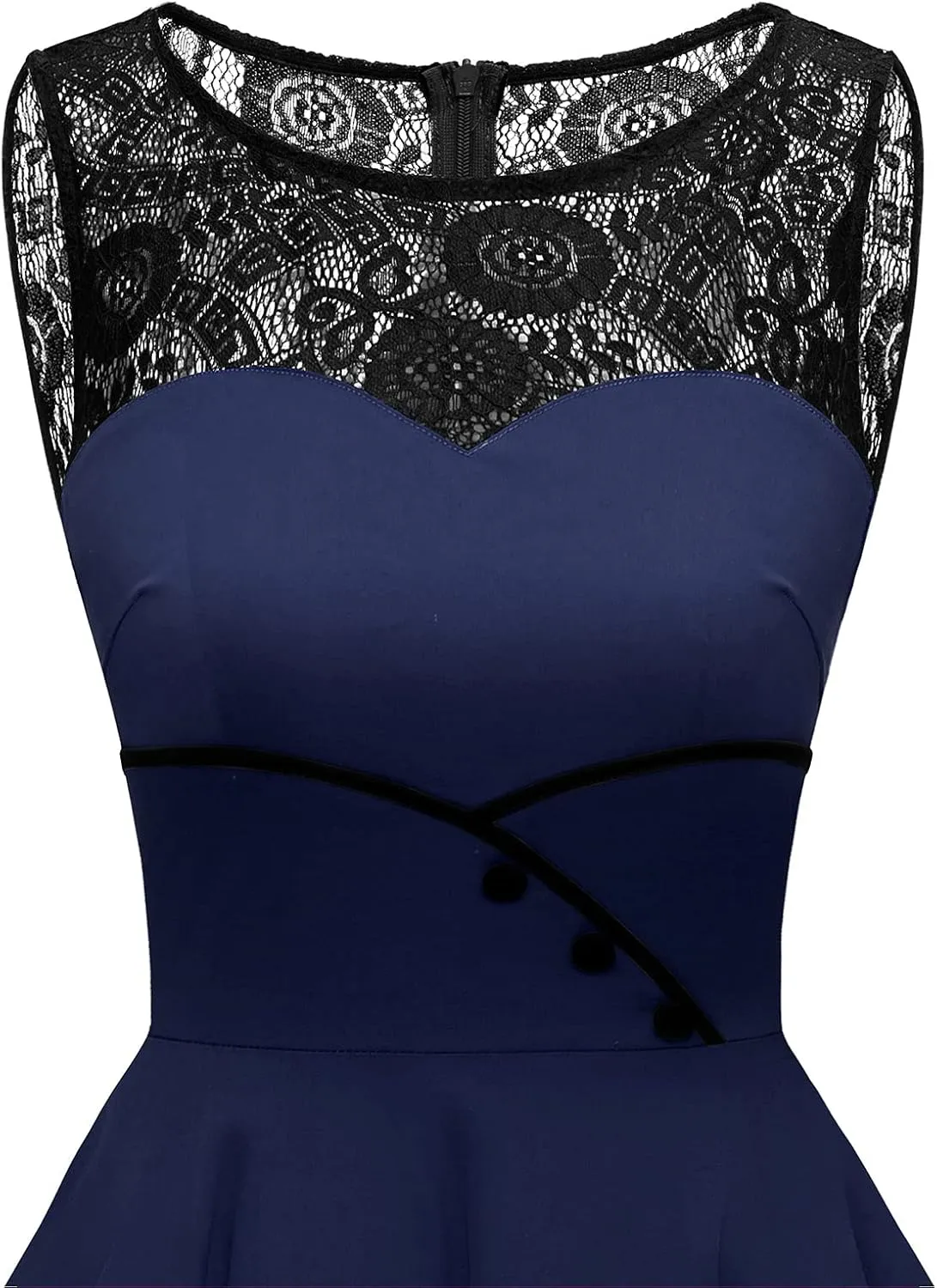 Bbonlinedress Women's 50s Vintage Floral Lace Retro Rockabilly Sleeveless Round Neck Cocktail Party Swing Dress