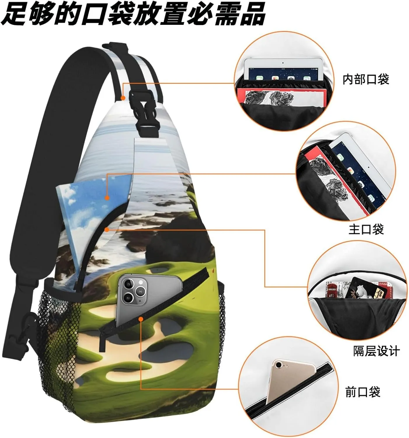 Beach Golf Course Print Cross Chest Bag Diagonally For Short-Distance Travel And Daily Use