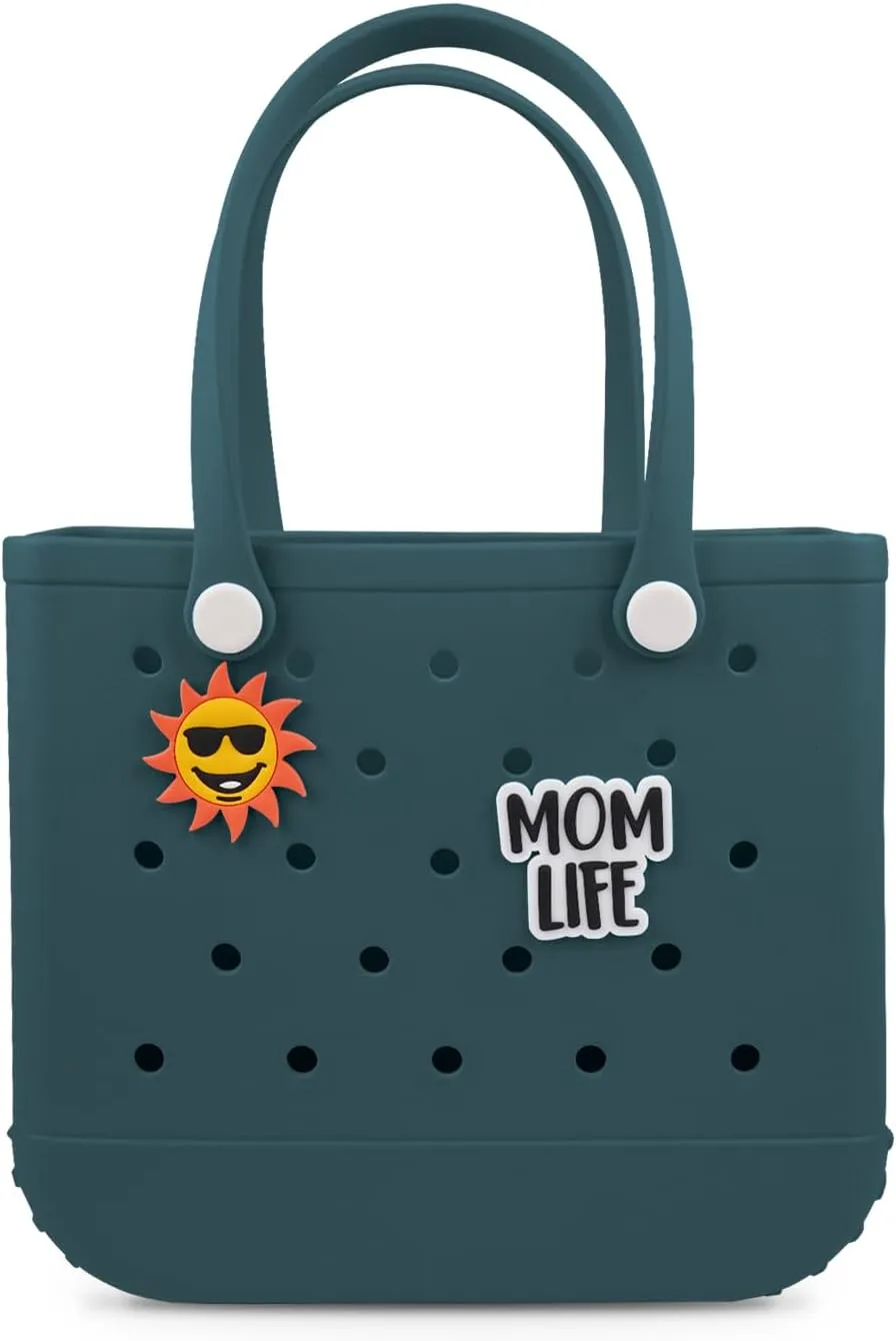 Beach Rubber Bag Tote Bag,Extra Large Waterproof Travel Women Handbag with Charms for Sports Beach Groceries Pool