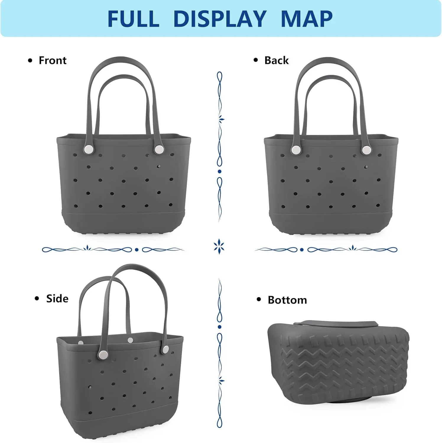 Beach Rubber Bag Tote Bag,Extra Large Waterproof Travel Women Handbag with Charms for Sports Beach Groceries Pool