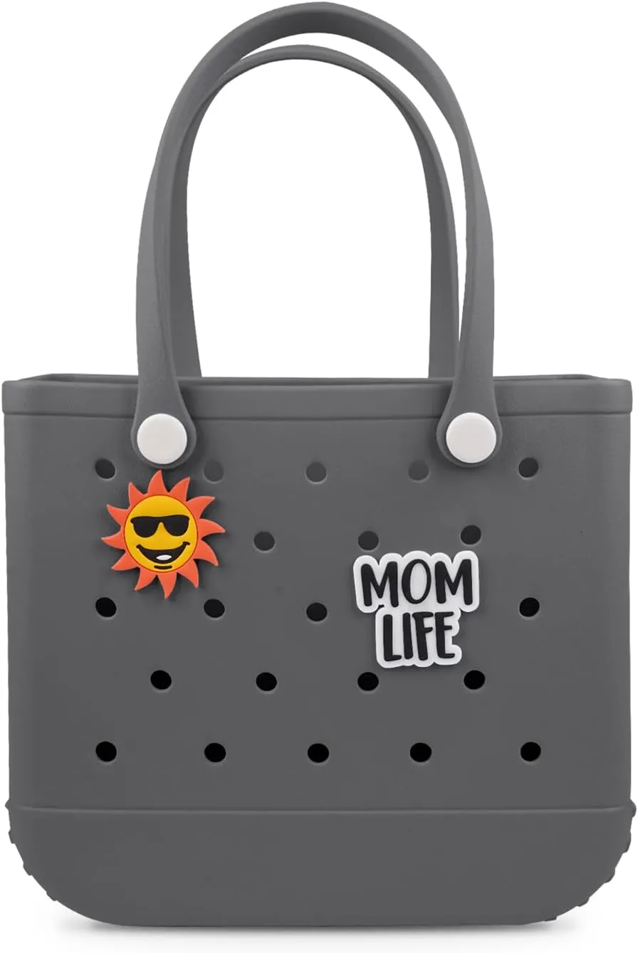 Beach Rubber Bag Tote Bag,Extra Large Waterproof Travel Women Handbag with Charms for Sports Beach Groceries Pool