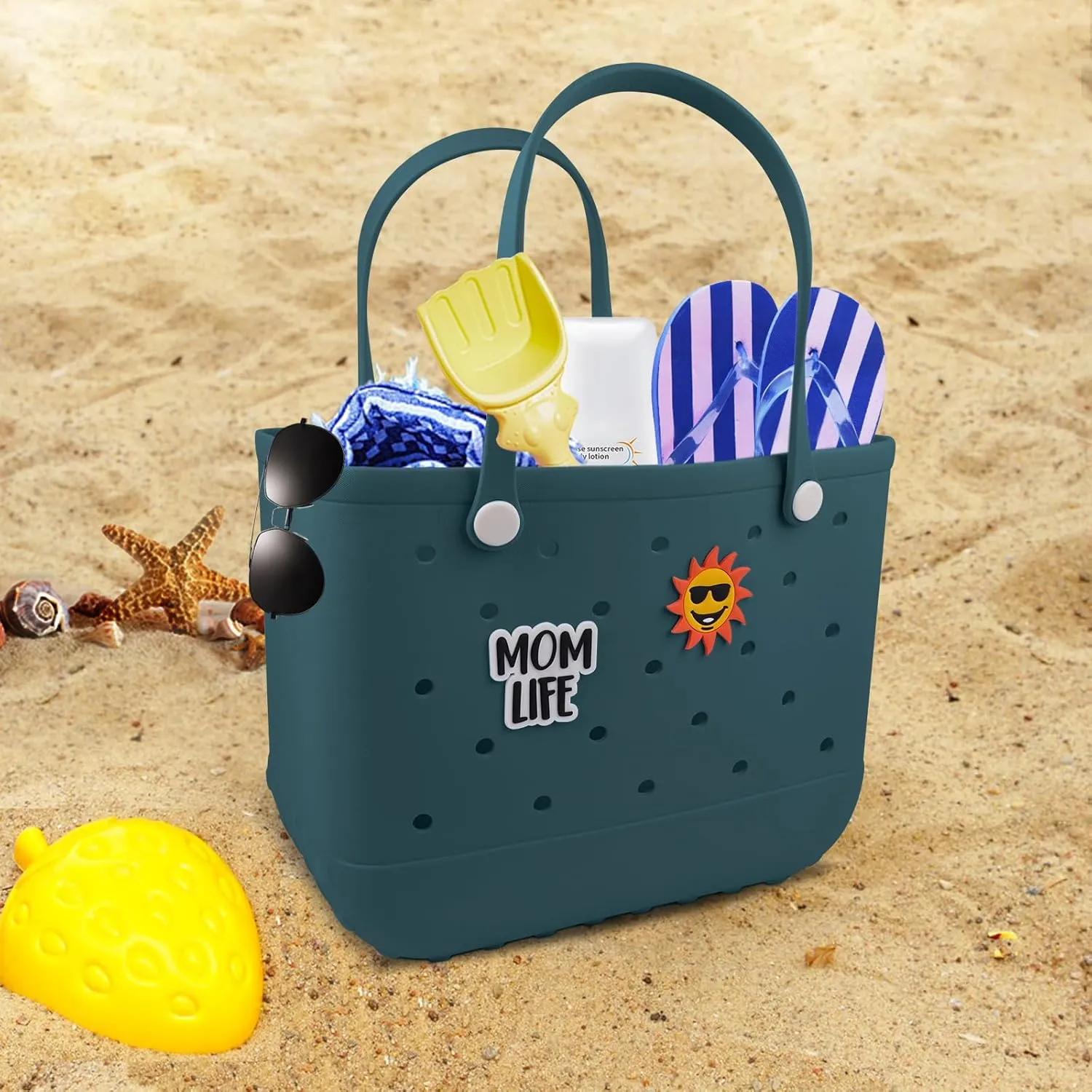 Beach Rubber Bag Tote Bag,Extra Large Waterproof Travel Women Handbag with Charms for Sports Beach Groceries Pool