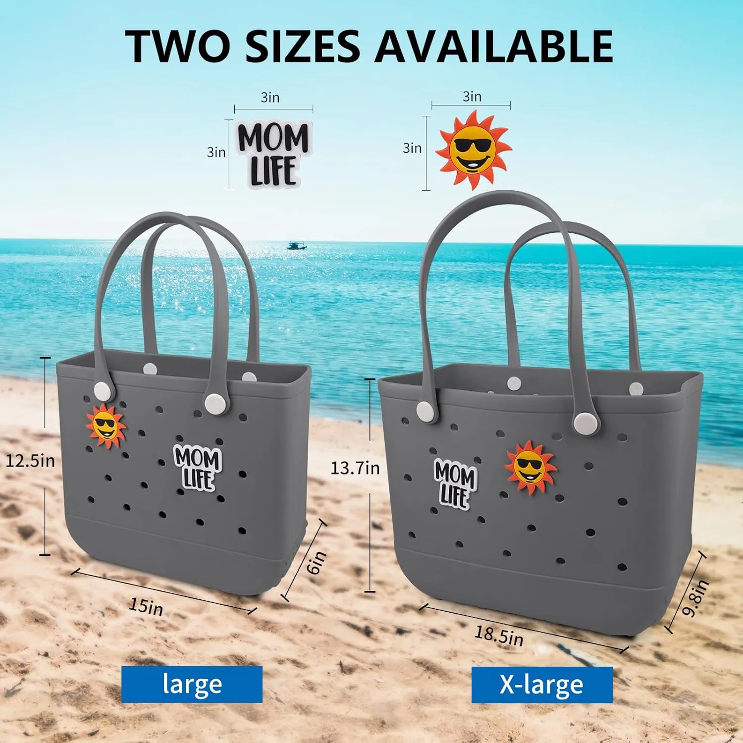 Beach Rubber Bag Tote Bag,Extra Large Waterproof Travel Women Handbag with Charms for Sports Beach Groceries Pool