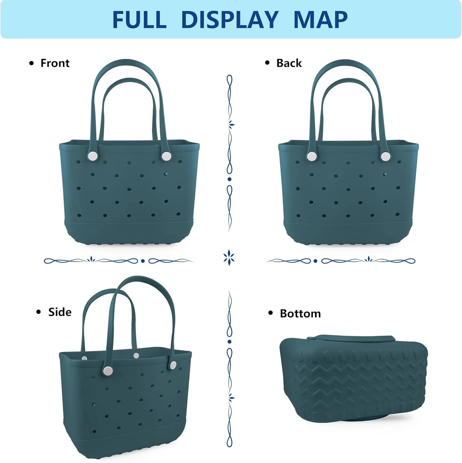 Beach Rubber Bag Tote Bag,Extra Large Waterproof Travel Women Handbag with Charms for Sports Beach Groceries Pool