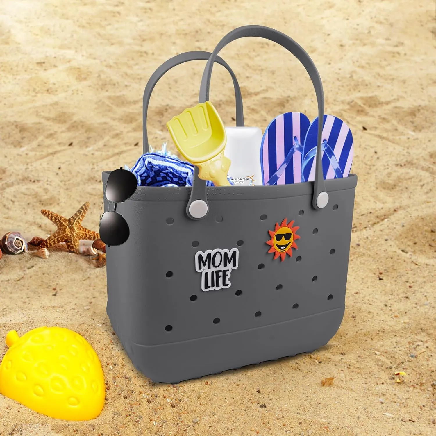 Beach Rubber Bag Tote Bag,Extra Large Waterproof Travel Women Handbag with Charms for Sports Beach Groceries Pool