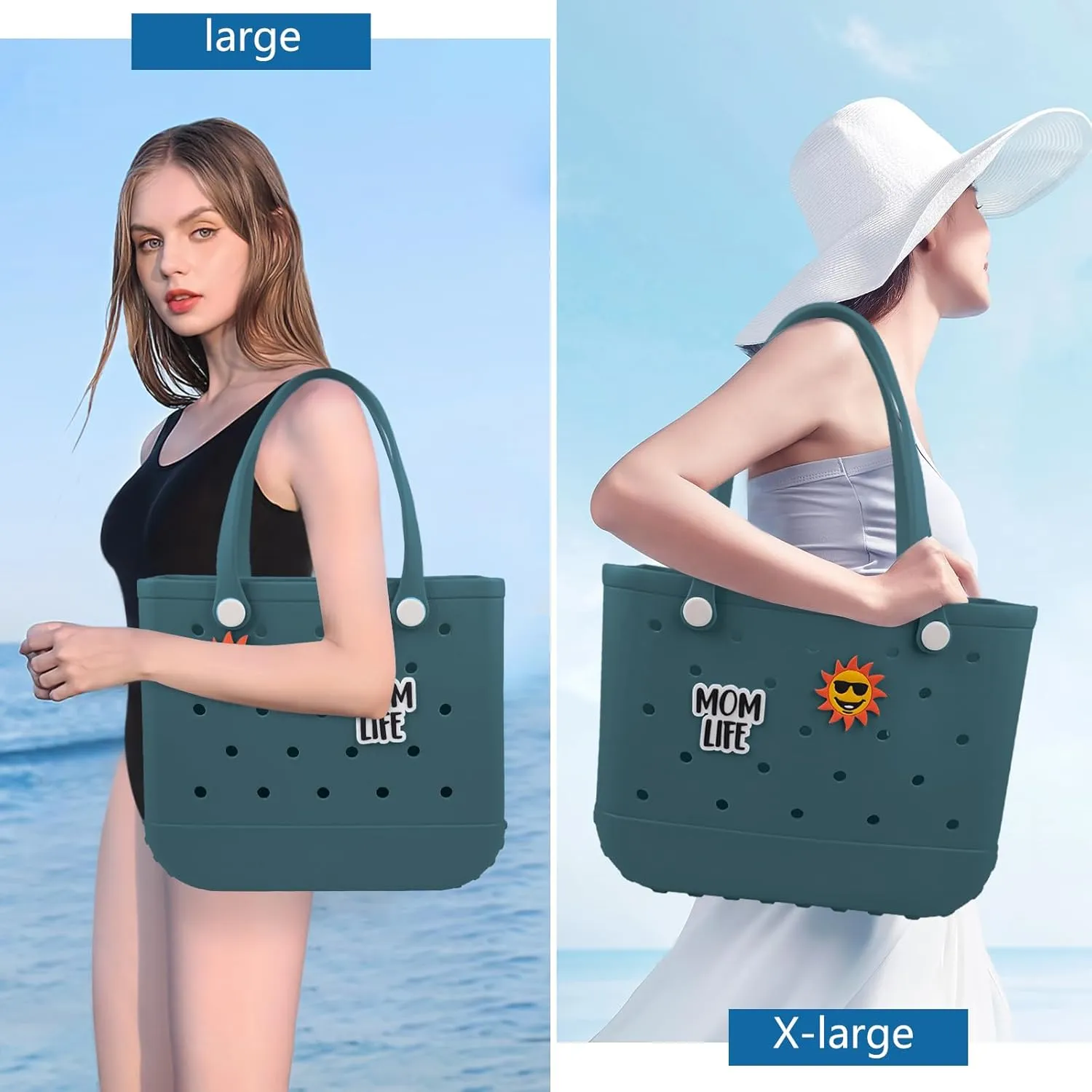 Beach Rubber Bag Tote Bag,Extra Large Waterproof Travel Women Handbag with Charms for Sports Beach Groceries Pool