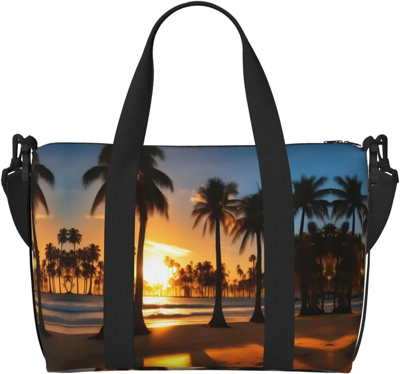 Beach Sunrise And Backlit Palm Trees Printinggym Bags For Men Women, Foldable Travel Duffle Bag,Lightweight Weekender Duffel Bag