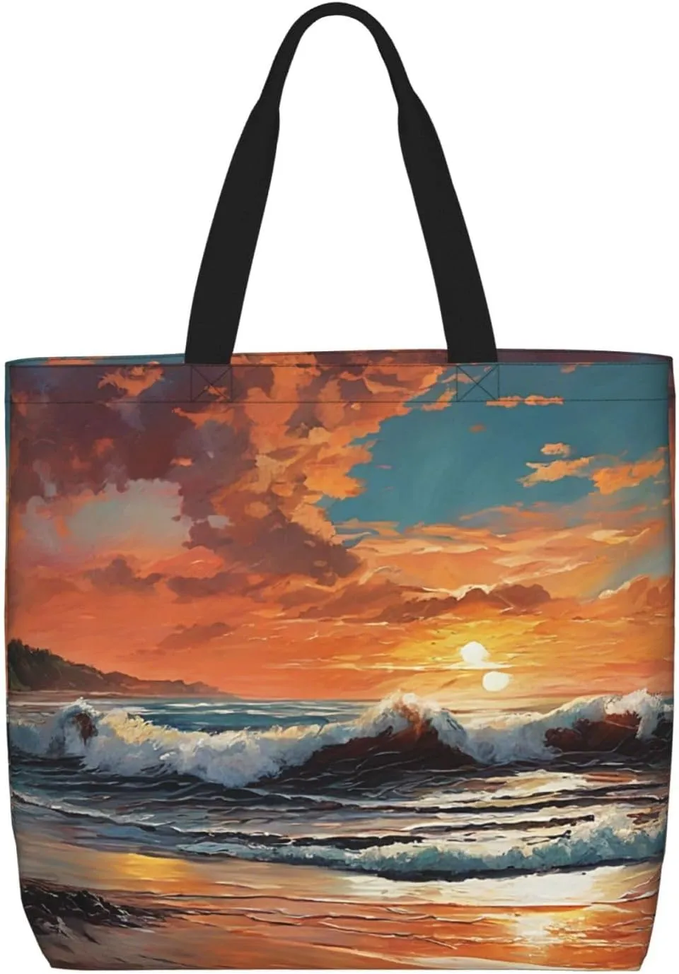 Beach Sunrise Print Tote Bag Women Single Shoulder Leisure Bag Multi-Purpose Large Shopping Bag.