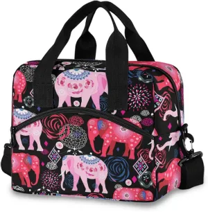 Beautiful Elephants Lunch Bag for Women Men Insulated Lunch Box Tote Bag with Detachable Shoulder Strap & Carry Handle,Reusable Cooler Bag for Work School Picnic