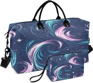 Beautiful Milky Way Galaxy Travel Duffel Bags 2PCS,Sports Duffel Bags for Men Women,Weekender Overnight Bag Gym Tote Bag with Toiletry Bag