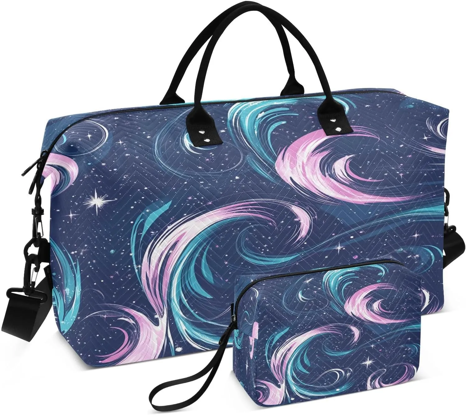 Beautiful Milky Way Galaxy Travel Duffel Bags 2PCS,Sports Duffel Bags for Men Women,Weekender Overnight Bag Gym Tote Bag with Toiletry Bag