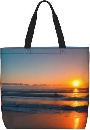 Beautiful Sunrise Ocean print Women Tote Bags with Inner Bag Handbags with Pattern for Shopping Office
