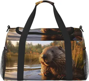 beaver working2 print Overnight Bags for Women and Men Shoulder Bag Carry On Bag for Traveling Travel Essentials