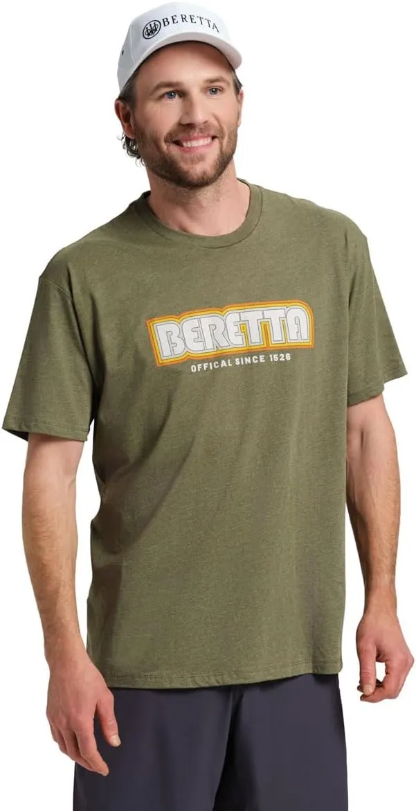 Beretta Men's Retro 2.0 SS Casual Durable Active Wear Ribbed Crew Neck Logo Print Double Needle Hems Short Sleeve T-Shirt