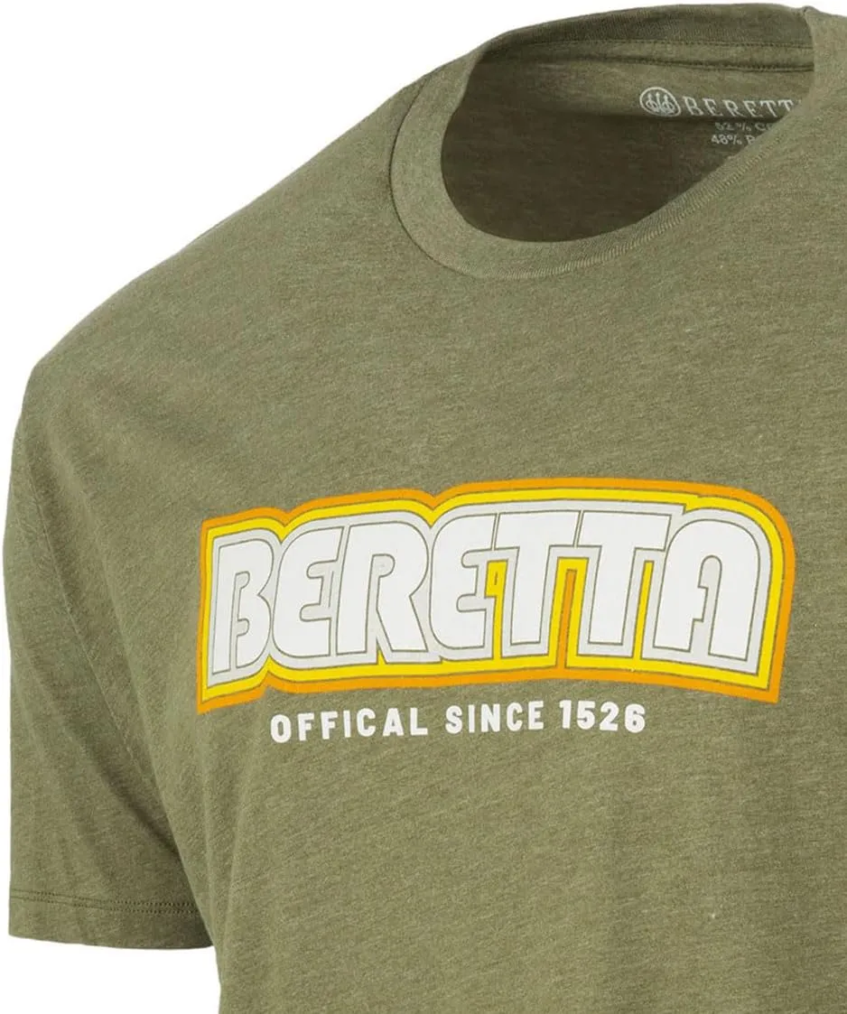 Beretta Men's Retro 2.0 SS Casual Durable Active Wear Ribbed Crew Neck Logo Print Double Needle Hems Short Sleeve T-Shirt