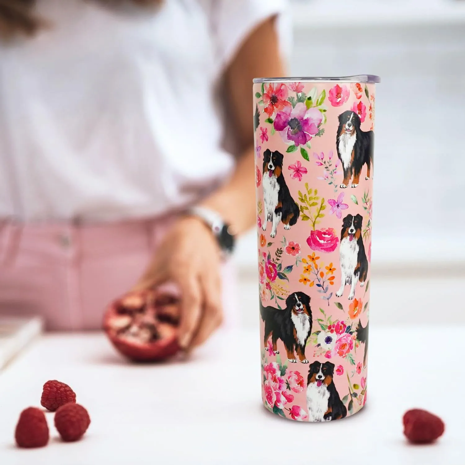 Bernese Mountain Dog Gifts for Women Cute Dog Tumbler Coffee Cup Bernese Mountain Travel Mug 20 Oz Stainless Steel Insulated Cup With Lid and Straw