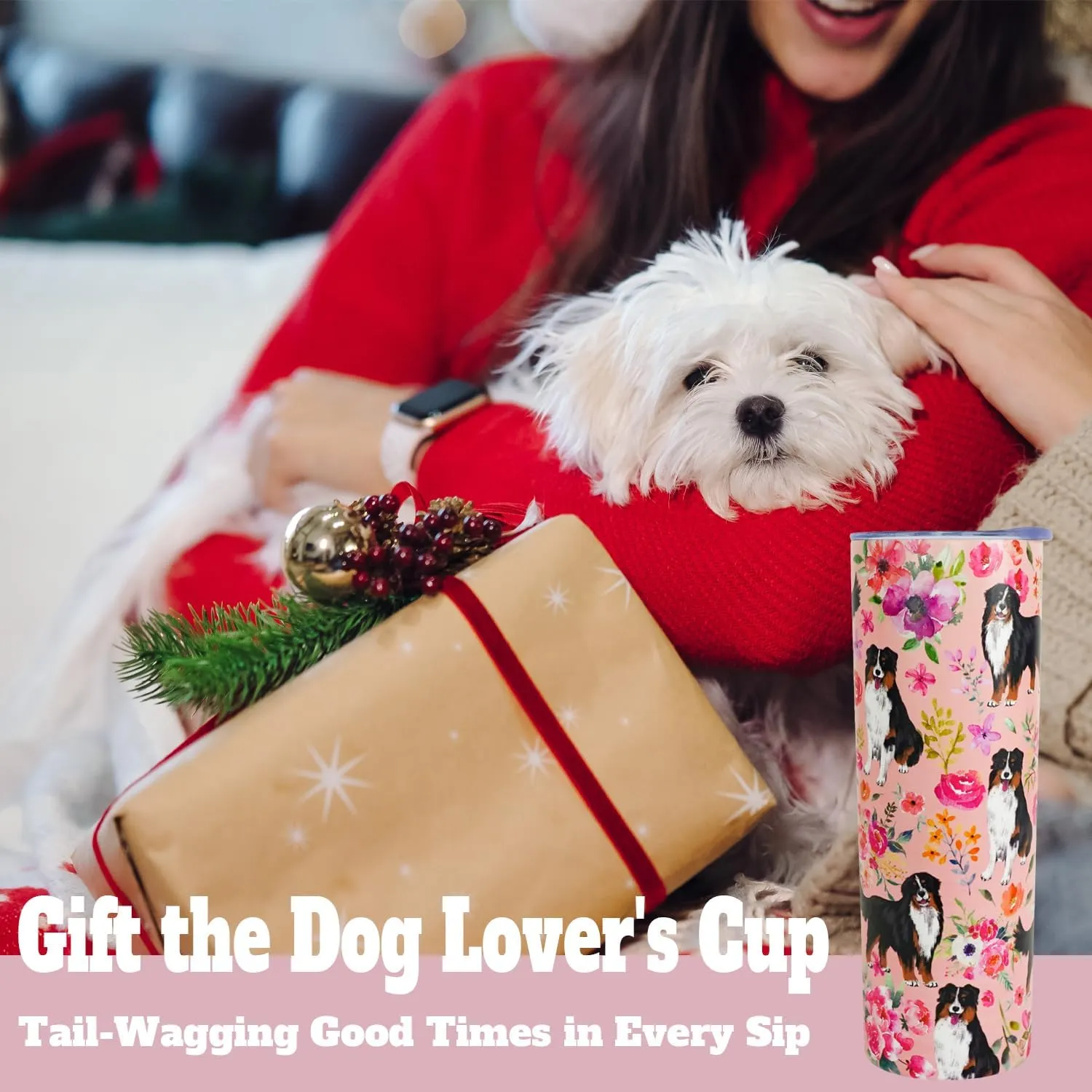 Bernese Mountain Dog Gifts for Women Cute Dog Tumbler Coffee Cup Bernese Mountain Travel Mug 20 Oz Stainless Steel Insulated Cup With Lid and Straw