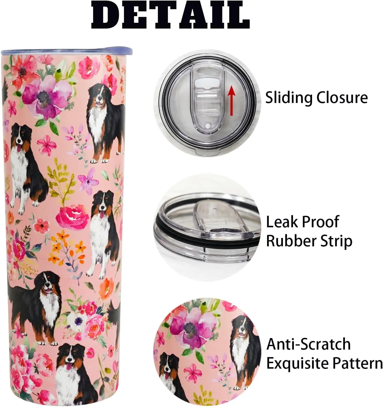 Bernese Mountain Dog Gifts for Women Cute Dog Tumbler Coffee Cup Bernese Mountain Travel Mug 20 Oz Stainless Steel Insulated Cup With Lid and Straw