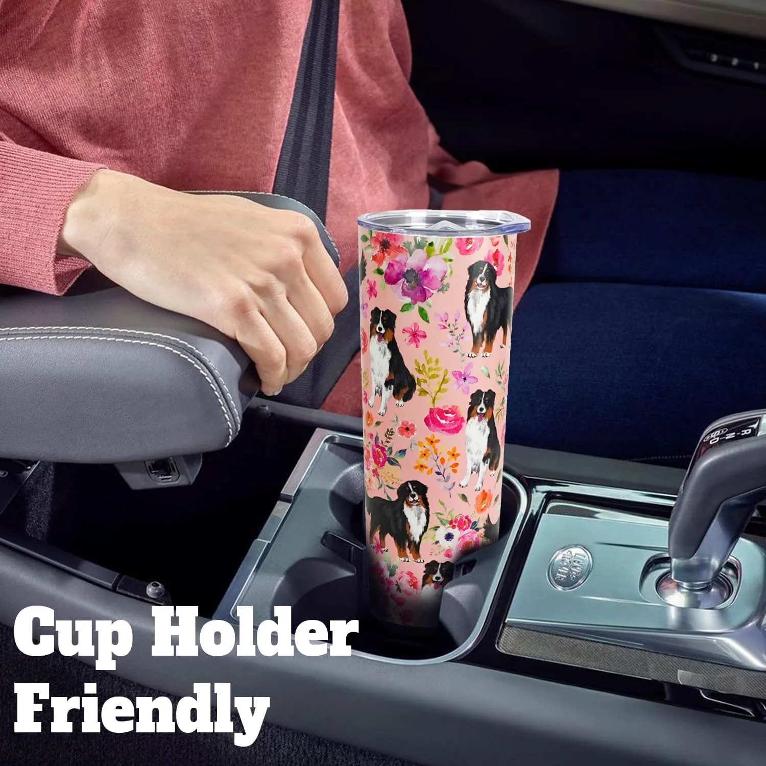 Bernese Mountain Dog Gifts for Women Cute Dog Tumbler Coffee Cup Bernese Mountain Travel Mug 20 Oz Stainless Steel Insulated Cup With Lid and Straw