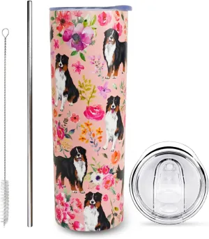 Bernese Mountain Dog Gifts for Women Cute Dog Tumbler Coffee Cup Bernese Mountain Travel Mug 20 Oz Stainless Steel Insulated Cup With Lid and Straw