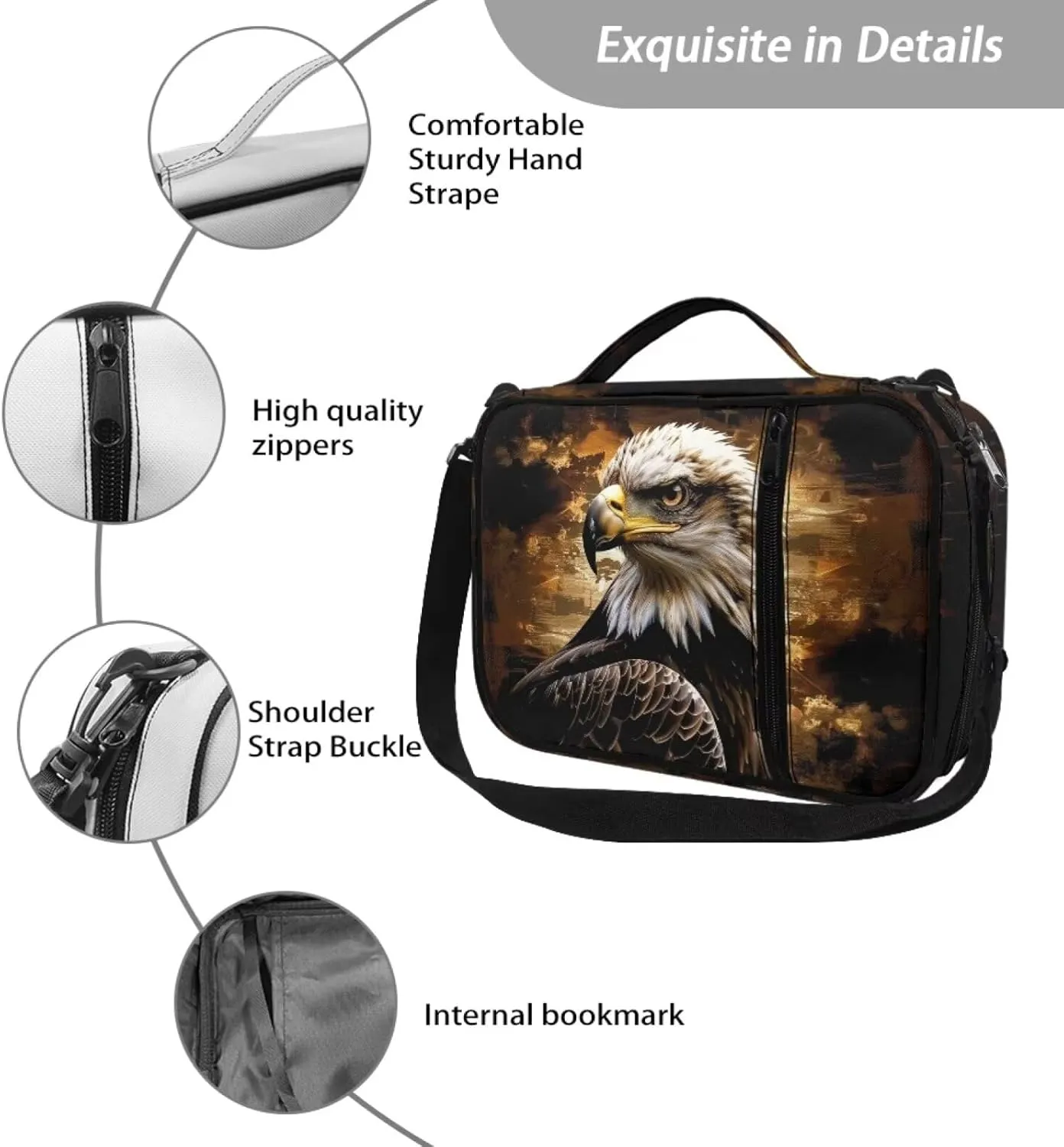 Bible Cover for Women, Bible Holder, Bible Cover Carrier Carrying Organizer Bag,Zipper and Pockets for Standard Large Size Bible Bald Eagle