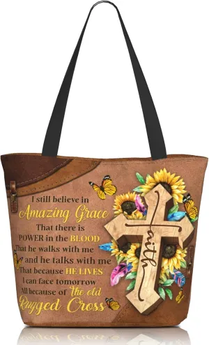 Bible Tote Bags for Women Christian Tote Bag Church Shoulder Bag Inspirational Bags With Zipper Christian Gift